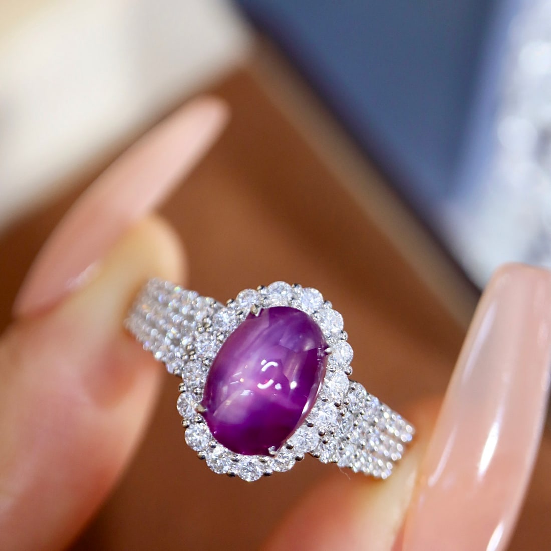 14k Gold 4.36 Ctw Natural Star Sapphire & Diamond Ring - 5