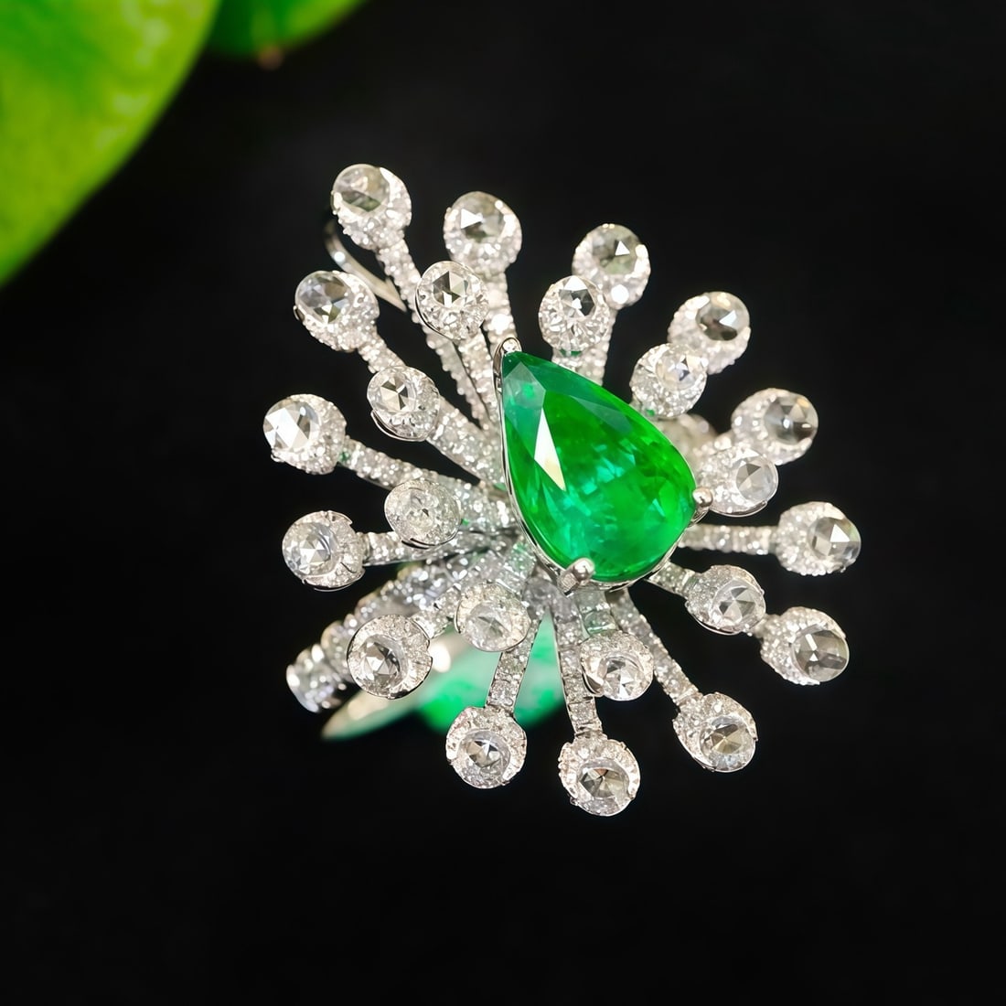 14k Gold 2.02 Ctw Vivid Green Natural Emerald & Diamond Ring/brooch/pendant( Without Chain ) - 2