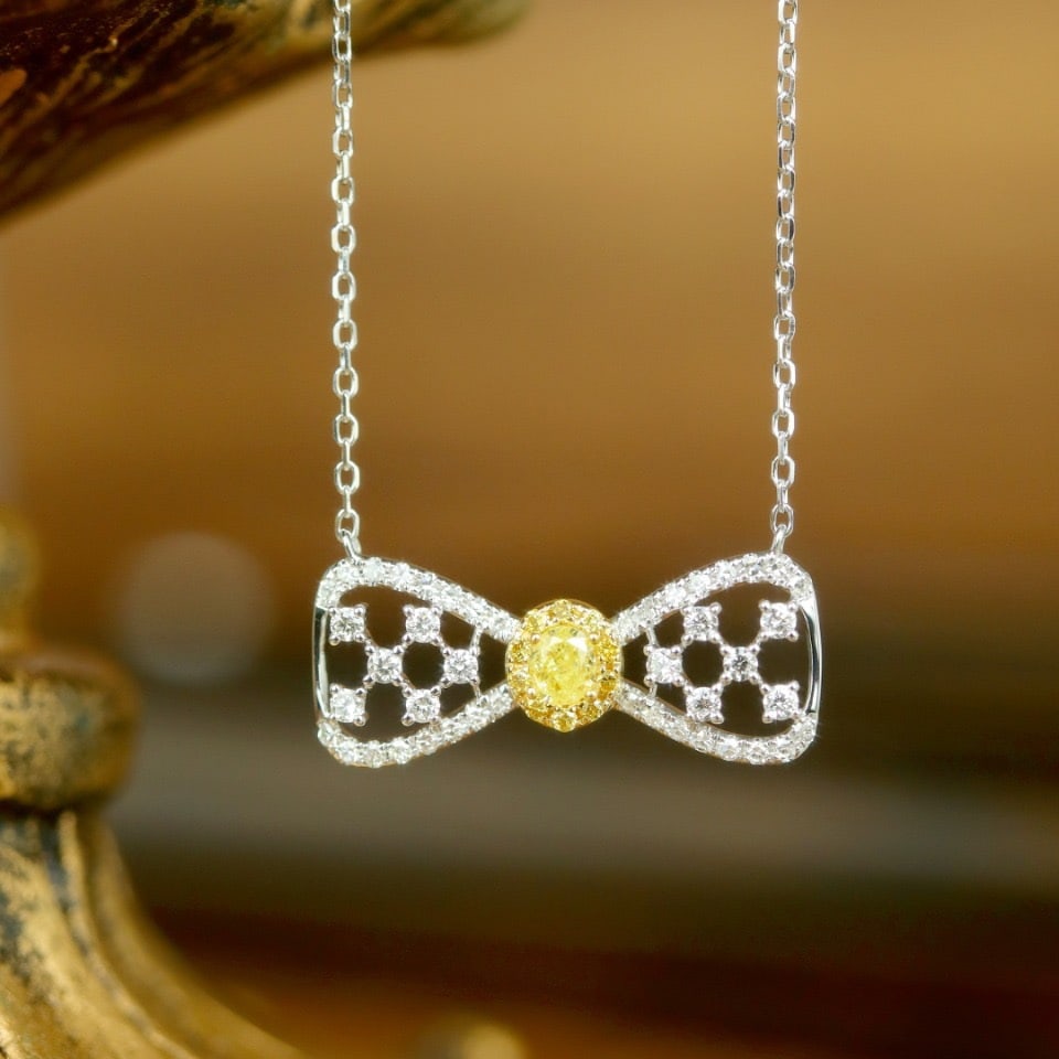 14k Gold 0.35 Ctw Natural Yellow Diamond & Diamond Necklace - 3