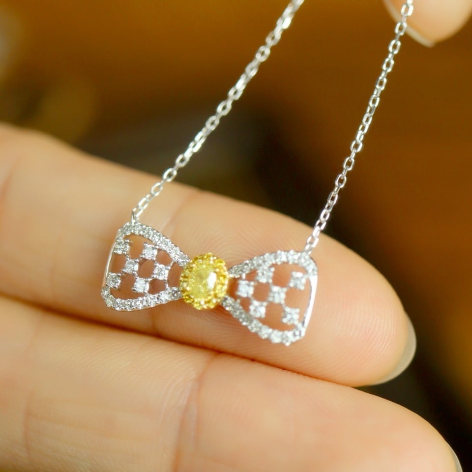 14k Gold 0.35 Ctw Natural Yellow Diamond & Diamond Necklace - 4