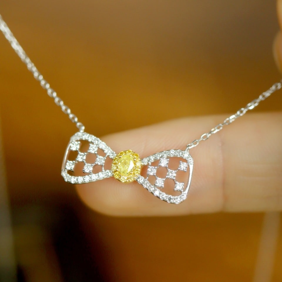 14k Gold 0.35 Ctw Natural Yellow Diamond & Diamond Necklace - 5