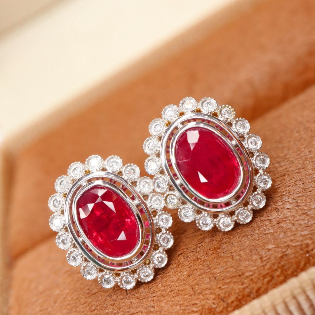 14k Gold 1.26 Ctw Natural Ruby & Diamond Earrings - 4