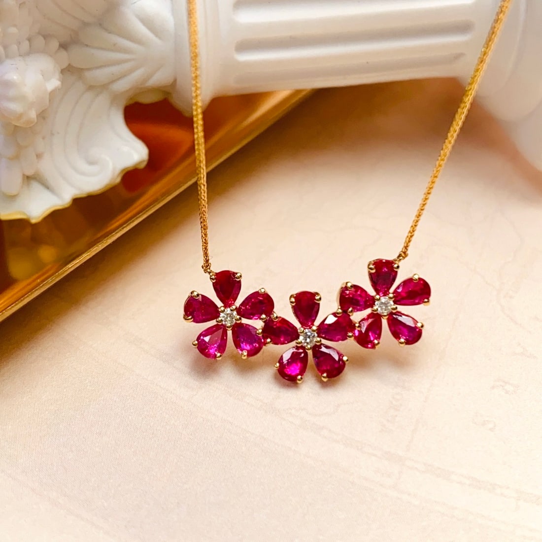14k Gold 2.50 Ct Natural Ruby & Diamond Necklace - 4