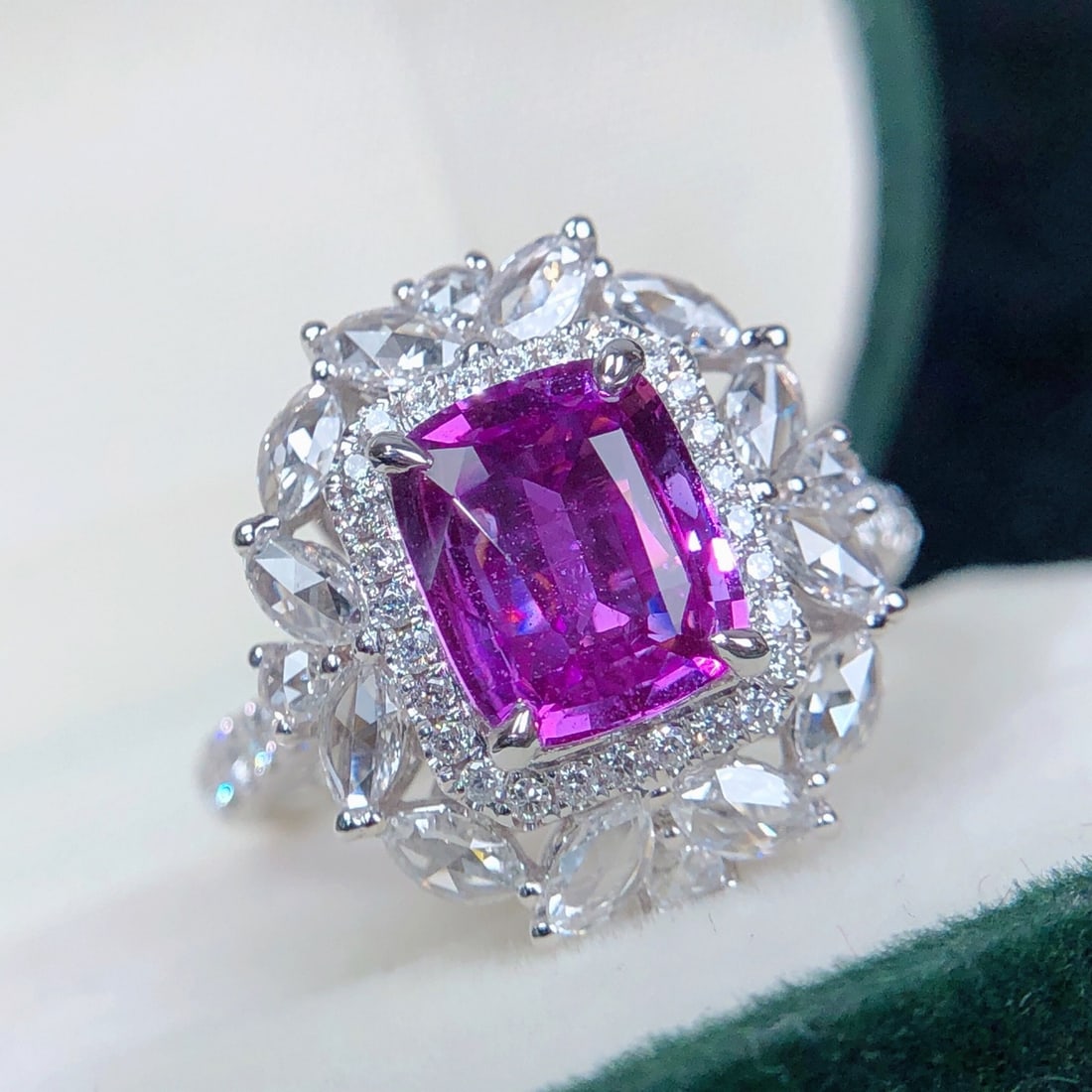 14k Gold 3.16 Ctw Natural Sapphire & Diamond Ring/pendant( Without Chain ): Ref:231108302 // gold content:14k gold // ring size:7. 25us // // main gemstone:sapphire // shape:cushion // carat weight:2. 11ct // color:purple // treatment:natural // // adjacent gemstone 2 :