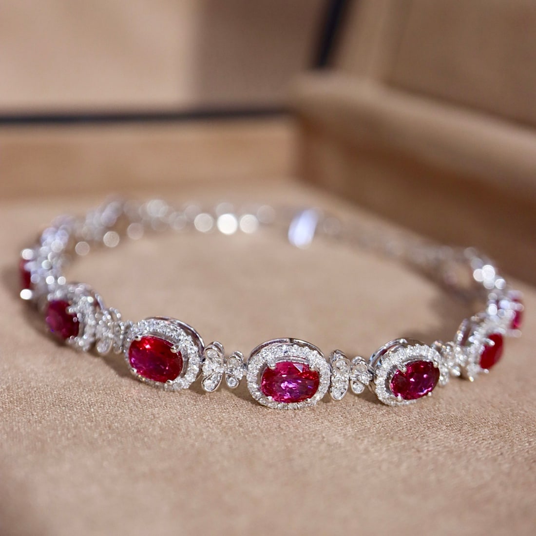 14k Gold 5.94 Ctw Natural Ruby & Diamond Bracelet - 7