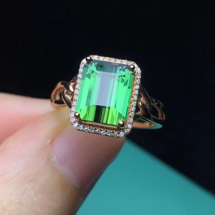 14k Gold 3.2 Ct Natural Tourmaline & Diamond Ring - 2