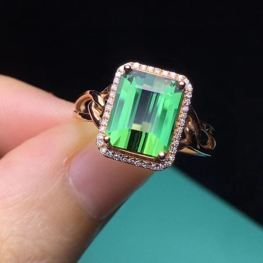 14k Gold 3.2 Ct Natural Tourmaline & Diamond Ring - 4