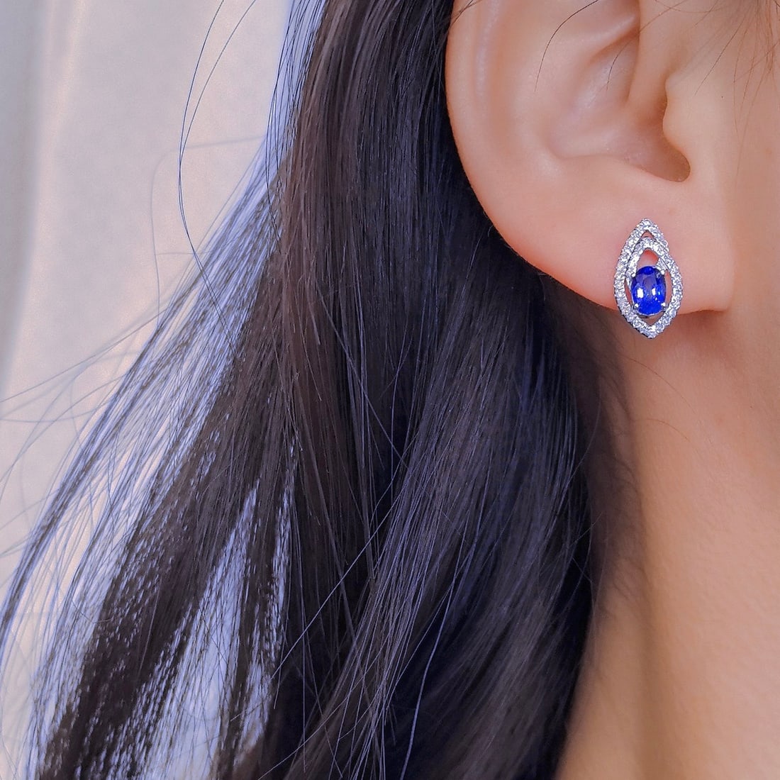 14k Gold 2.08 Ctw Natural Sapphire & Diamond Earrings - 6