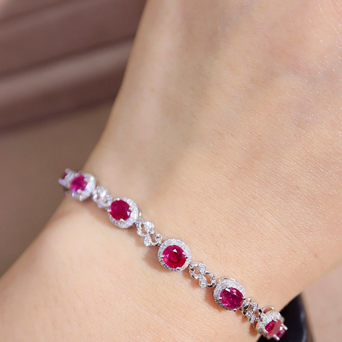 14k Gold 5.85 Ctw Natural Ruby & Diamond Bracelet - 6