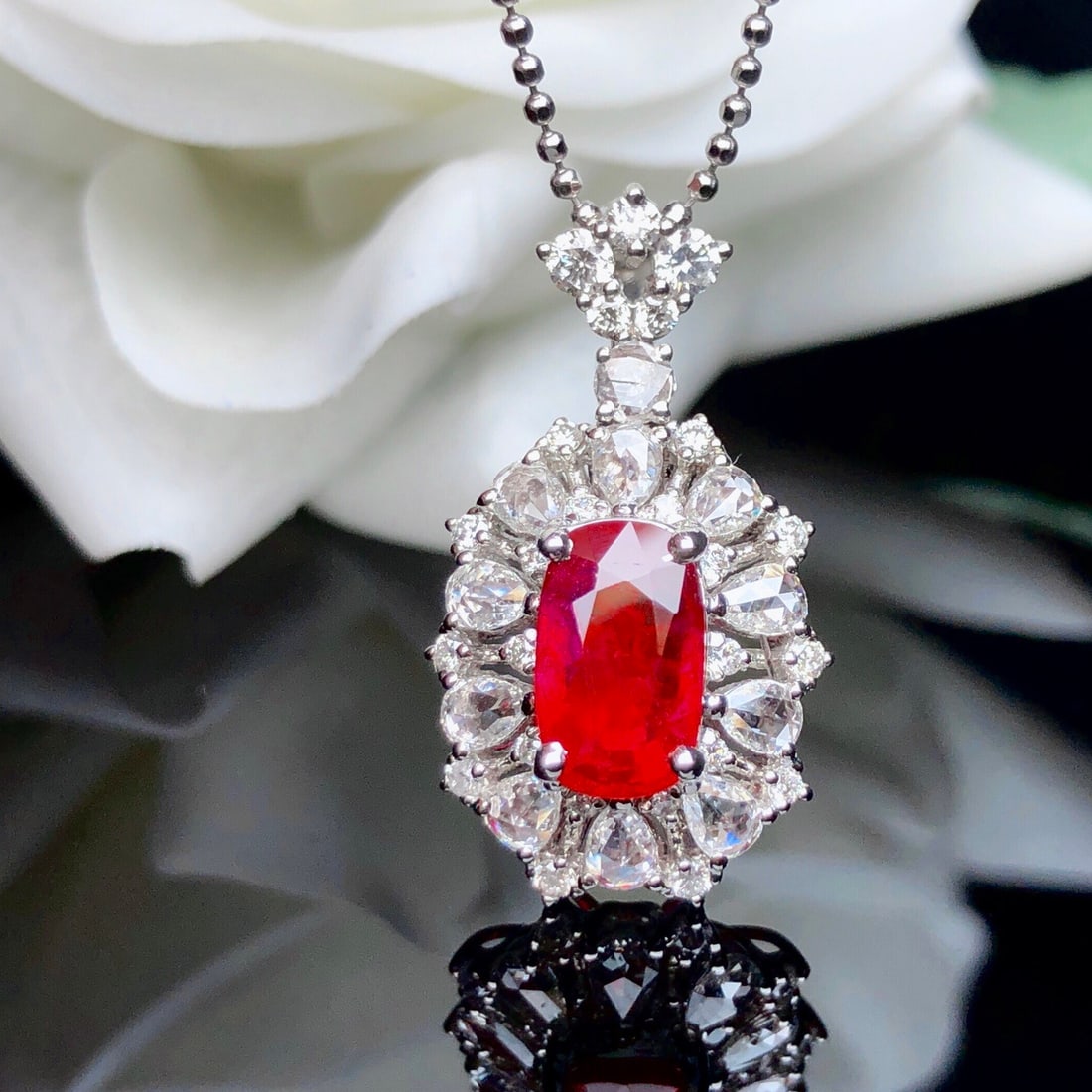 14k Gold 2.08 Ctw Natural Ruby & Diamond Pendant( Without Chain ) - 2