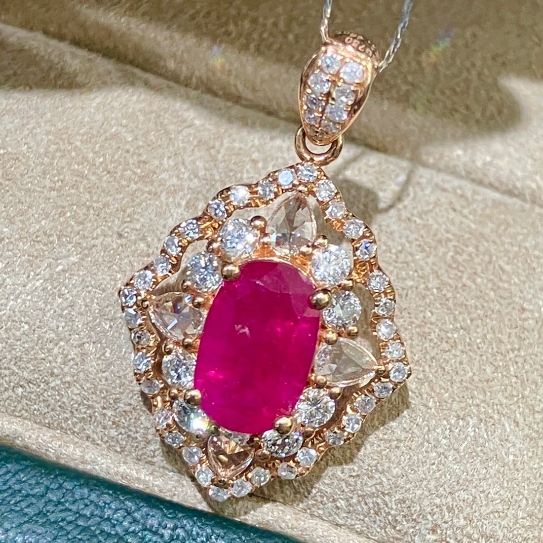 14k Gold 2.18 Ctw Natural Ruby & Diamond Pendant( Without Chain ) - 3