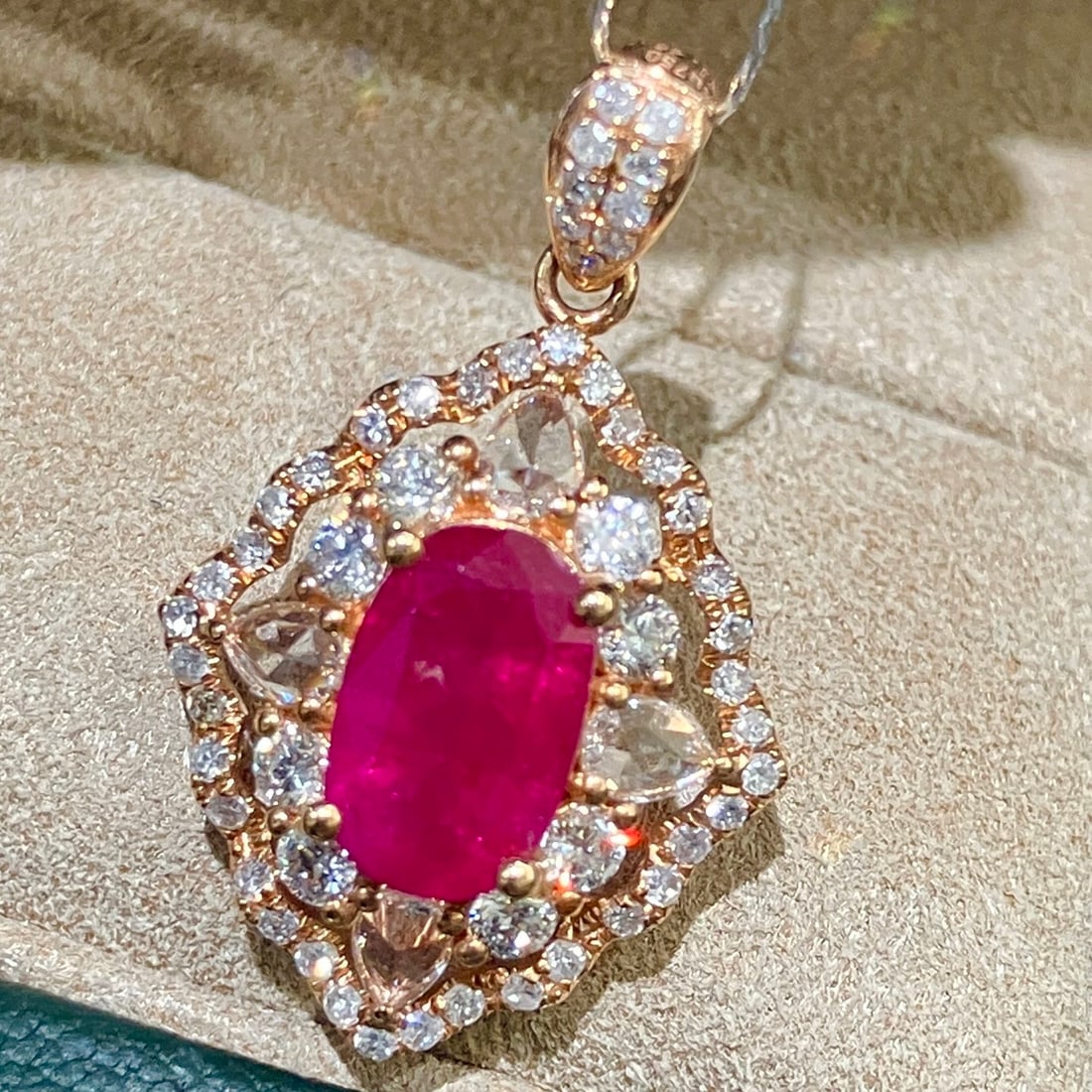 14k Gold 2.18 Ctw Natural Ruby & Diamond Pendant( Without Chain ) - 4