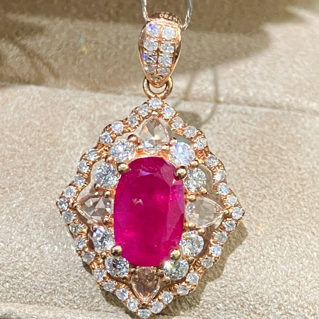 14k Gold 2.18 Ctw Natural Ruby & Diamond Pendant( Without Chain ) - 6