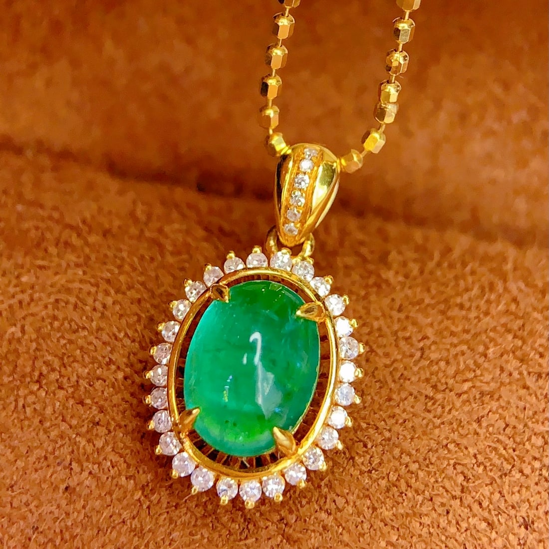 14k Gold 1.5 Ct Vivid Green Natural Emerald & Diamond Pendant( Without Chain ) - 4