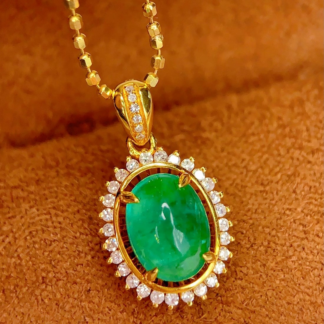 14k Gold 1.5 Ct Vivid Green Natural Emerald & Diamond Pendant( Without Chain ) - 5