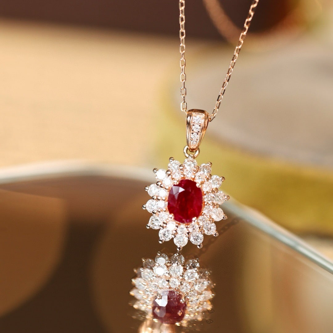 14k Gold 1.74 Ctw Natural Ruby & Diamond Pendant( Without Chain ) - 2