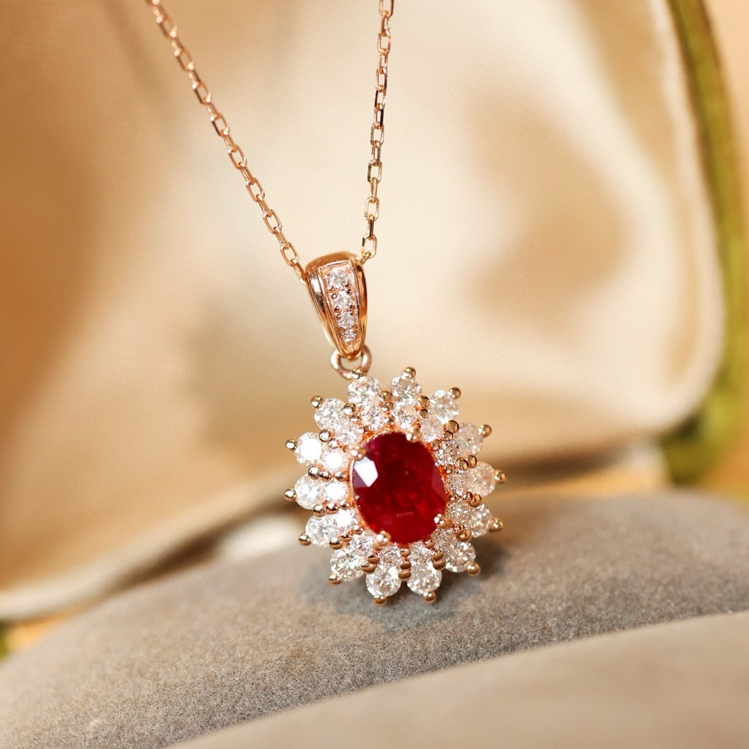 14k Gold 1.74 Ctw Natural Ruby & Diamond Pendant( Without Chain ) - 3