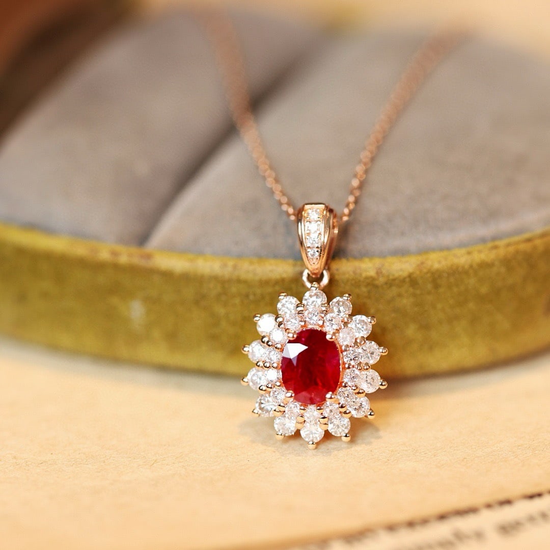 14k Gold 1.74 Ctw Natural Ruby & Diamond Pendant( Without Chain ) - 4