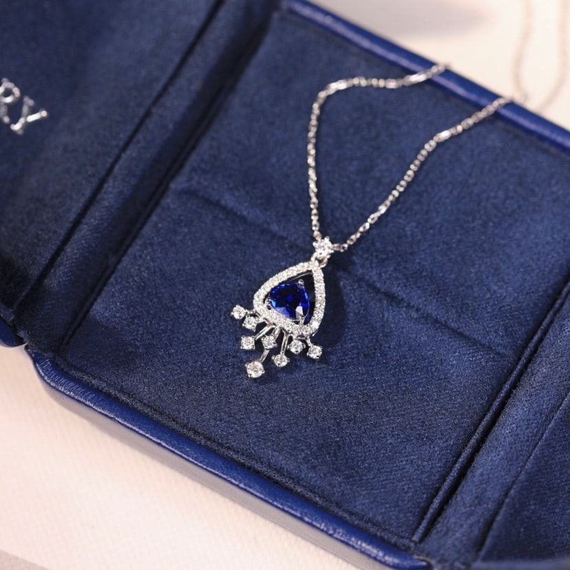 14k Gold 0.69 Ct Natural Sapphire & Diamond Necklace - 3