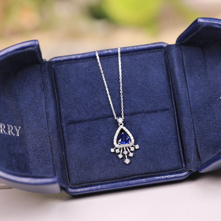 14k Gold 0.69 Ct Natural Sapphire & Diamond Necklace - 5