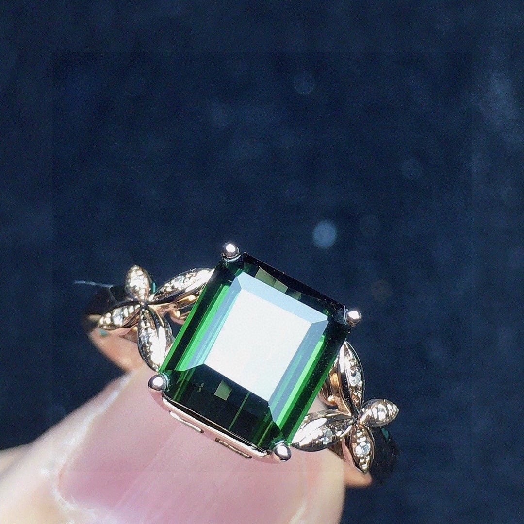 14k Gold 1.83 Ct Natural Tourmaline & Diamond Ring - 2