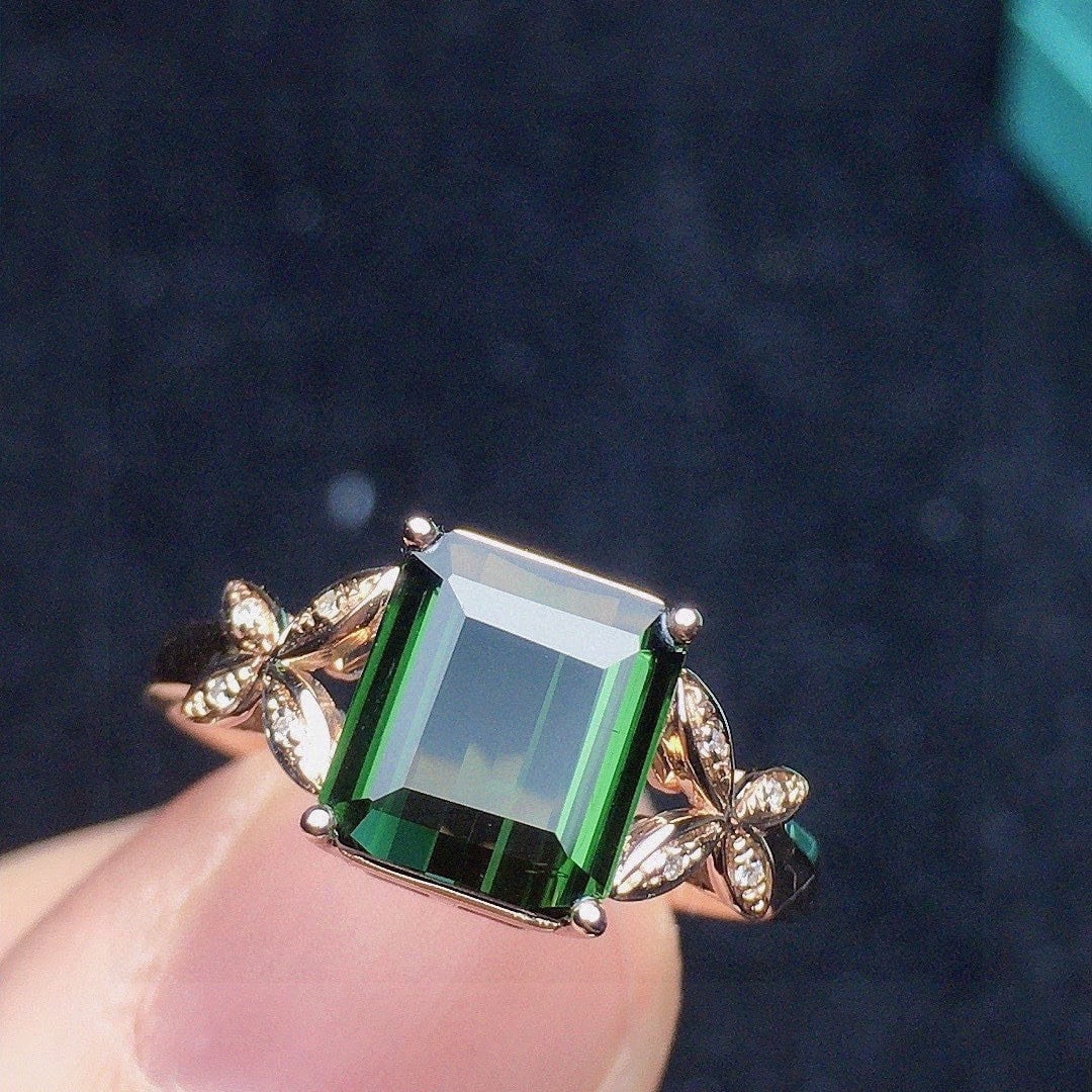 14k Gold 1.83 Ct Natural Tourmaline & Diamond Ring - 4