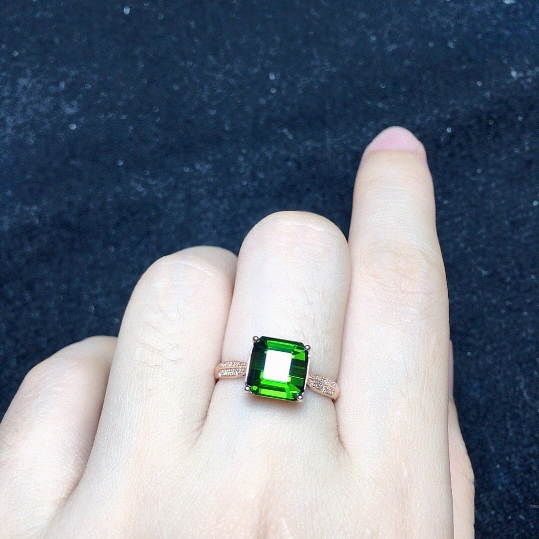 14k Gold 3.0 Ct Natural Tourmaline & Diamond Ring - 4