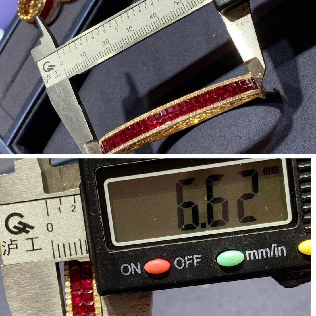 14k Gold 5.24 Ctw Natural Ruby & Diamond Bangle - 7