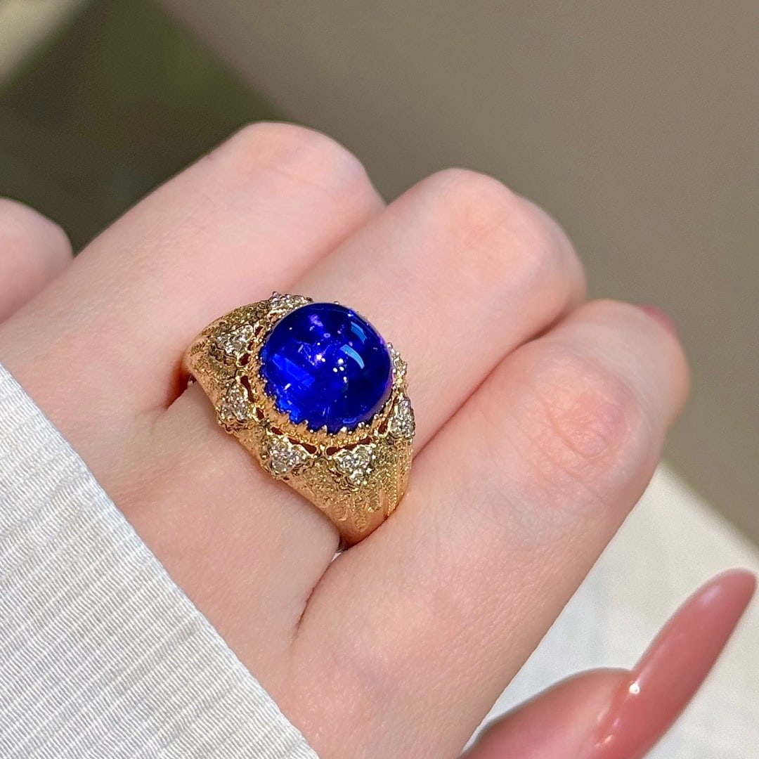 14k Gold 6.32 Ct Natural Tanzanite & Diamond Ring - 9