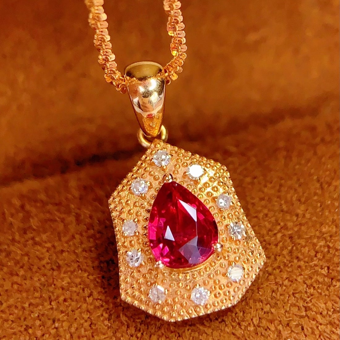 14k Gold 0.4 Ct Natural Ruby & Diamond Pendant( Without Chain ) - 3
