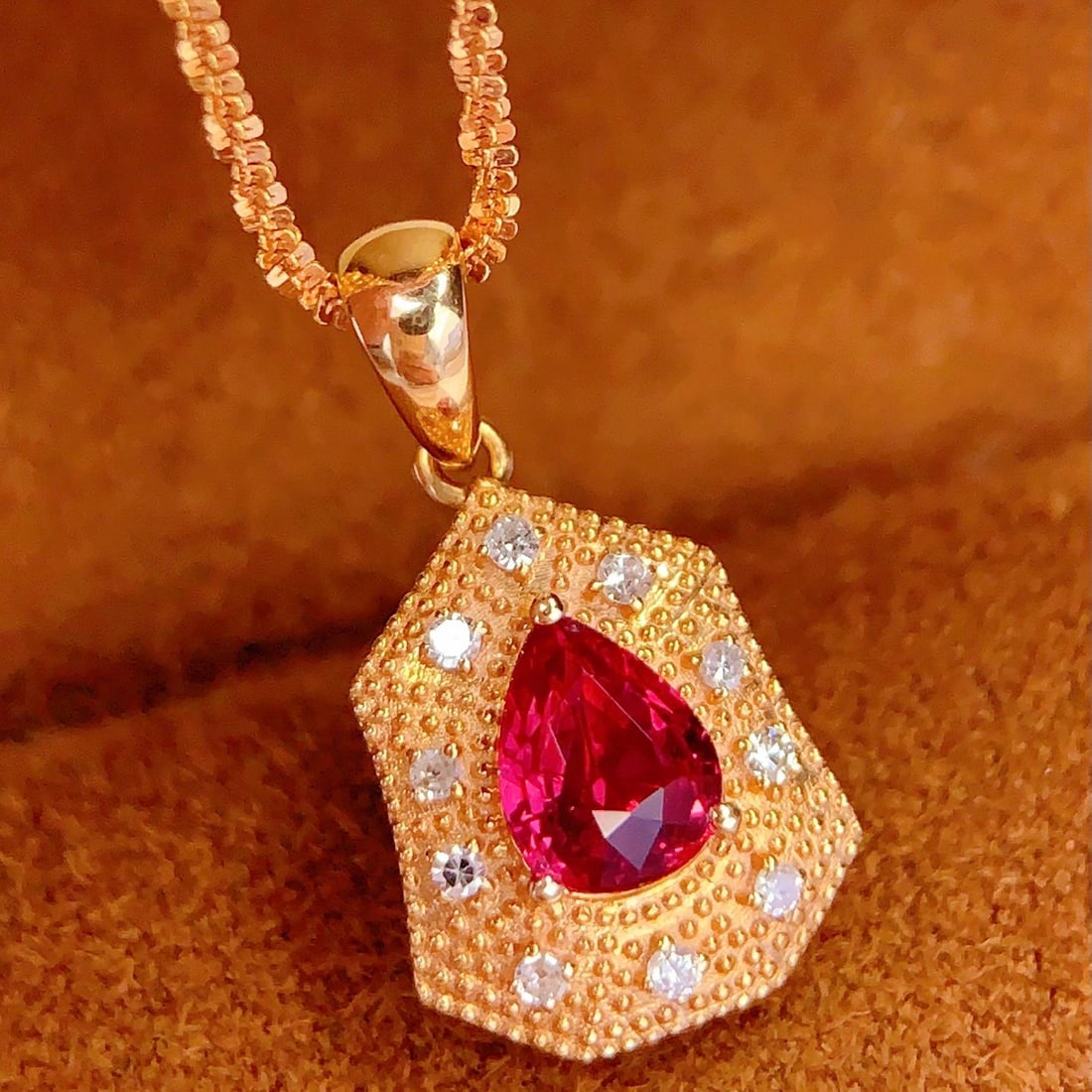 14k Gold 0.4 Ct Natural Ruby & Diamond Pendant( Without Chain ) - 4