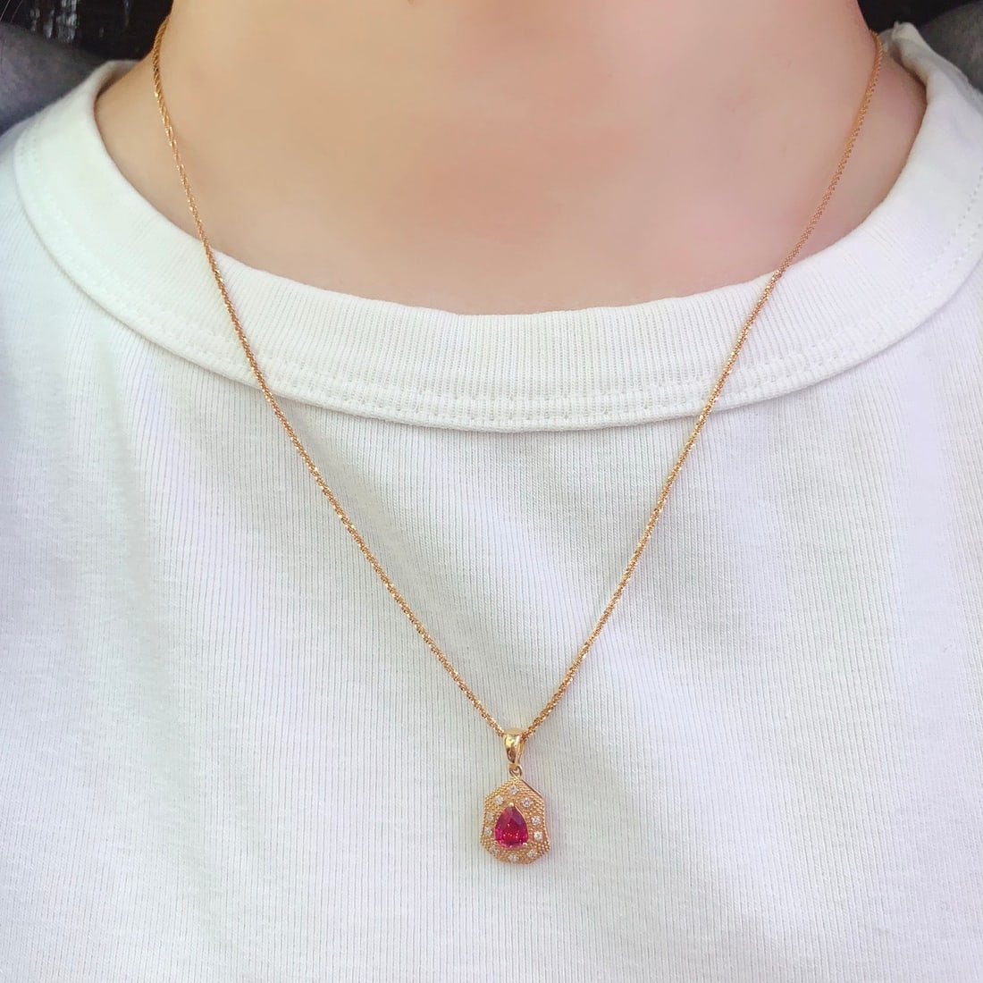 14k Gold 0.4 Ct Natural Ruby & Diamond Pendant( Without Chain ) - 6