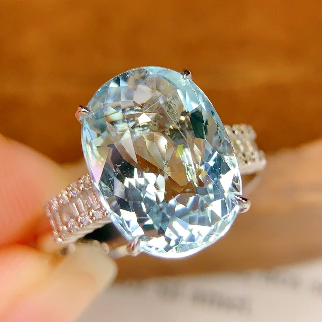 14k Gold 5.95 Ct Natural Aquamarine & Diamond Ring - 3
