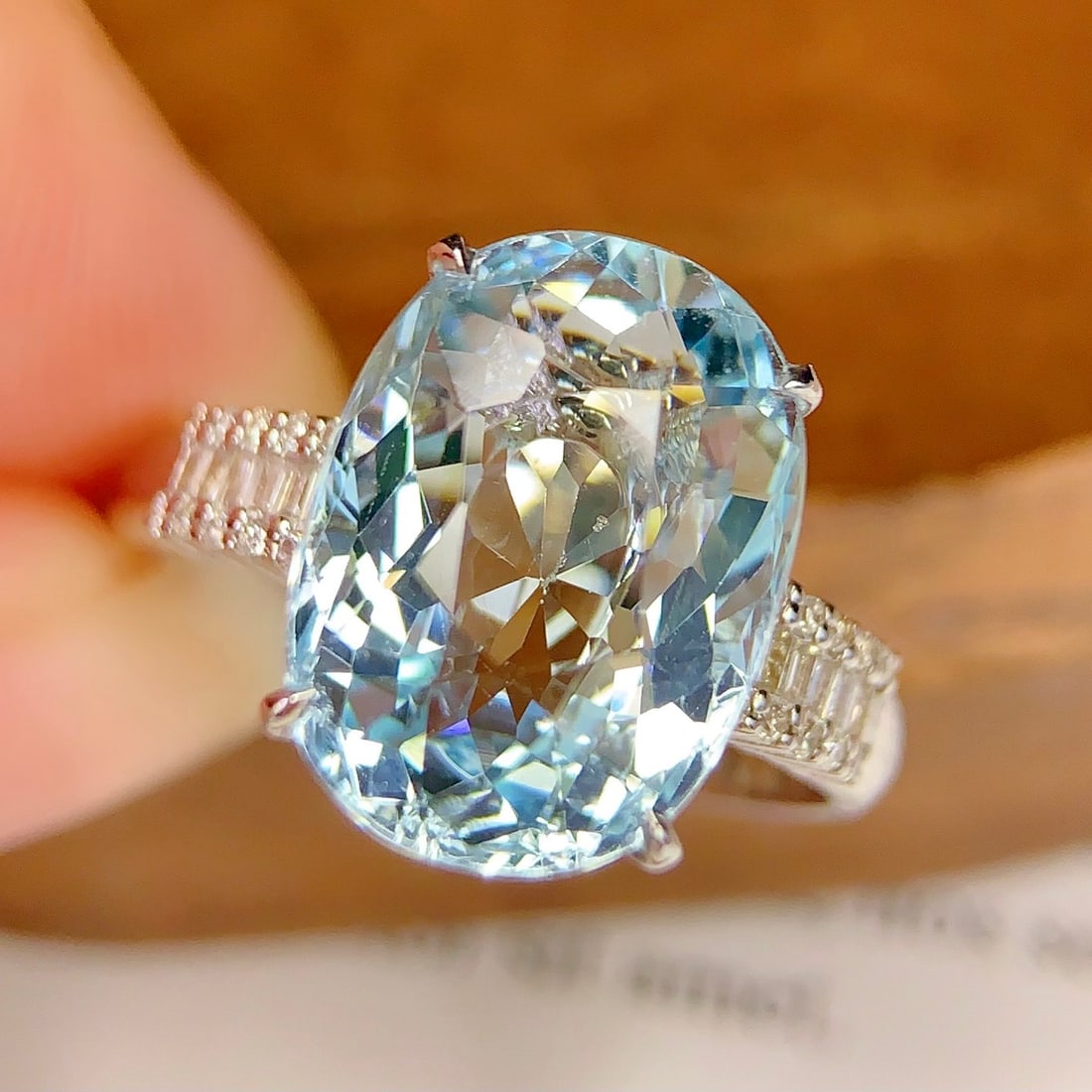 14k Gold 5.95 Ct Natural Aquamarine & Diamond Ring - 5