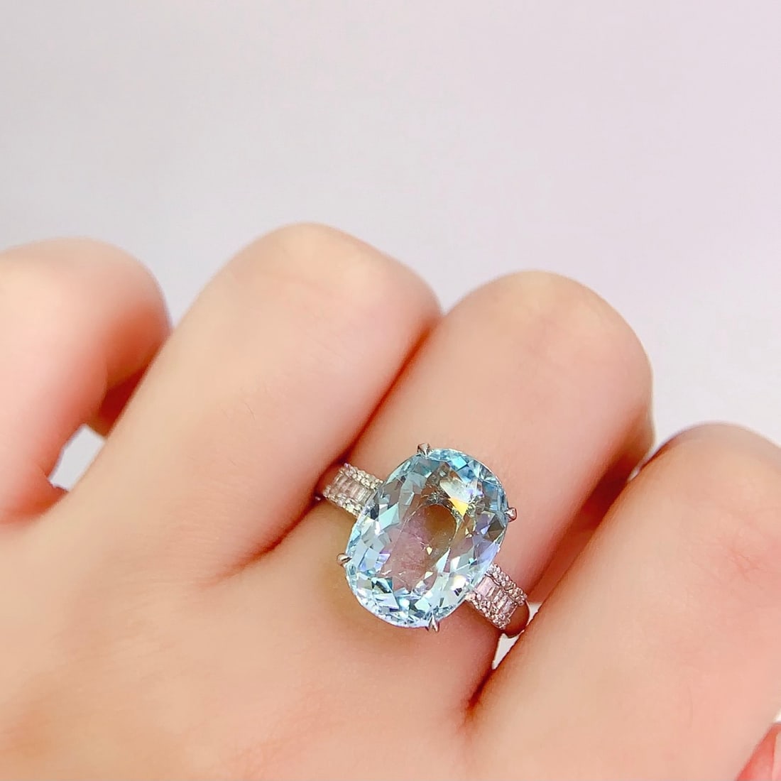 14k Gold 5.95 Ct Natural Aquamarine & Diamond Ring - 6