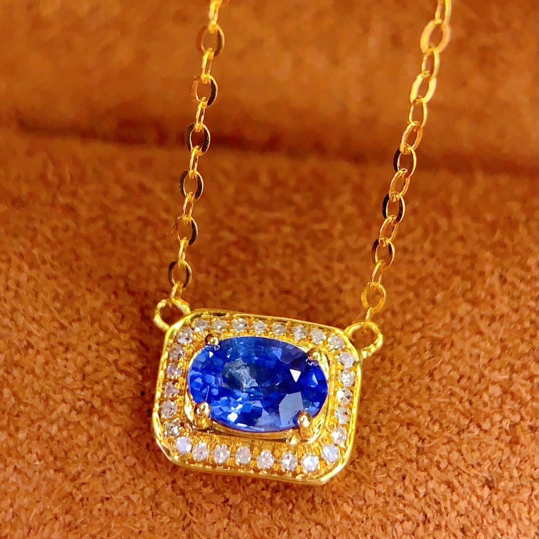 14k Gold 0.8 Ct Natural Sapphire & Diamond Necklace - 2