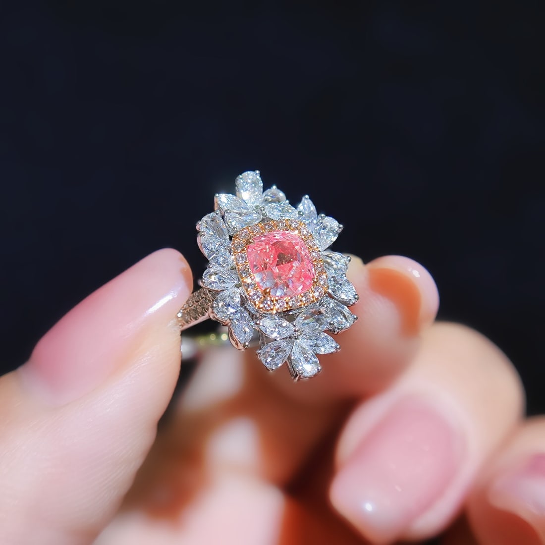 Gia Certified 14k Gold 2.14 Ctw Natural Pink Diamond & Diamond Ring/pendant( Without Chain ) - 2