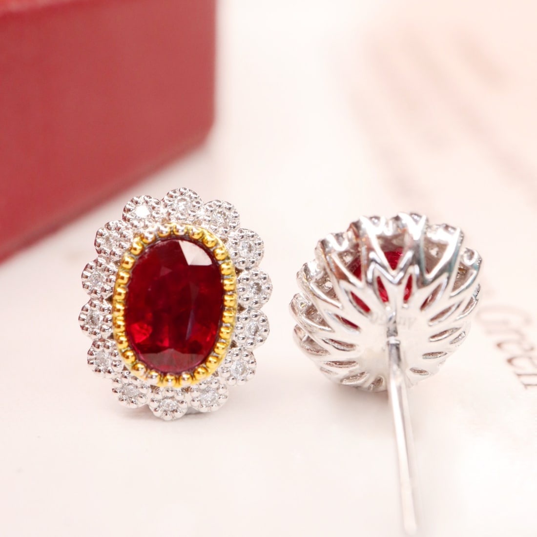 14k Gold 1.60 Ctw Natural Ruby & Diamond Earrings - 3