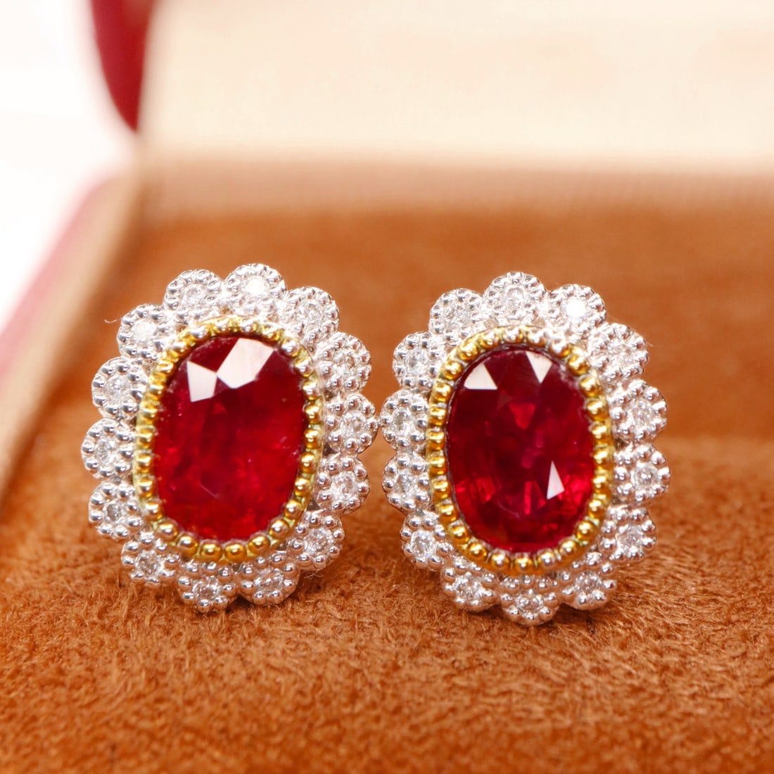14k Gold 1.60 Ctw Natural Ruby & Diamond Earrings - 4