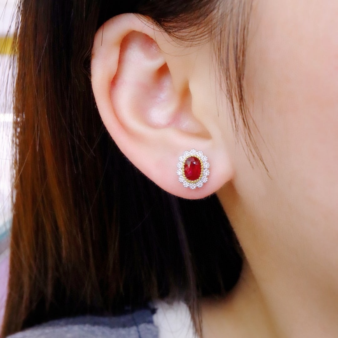 14k Gold 1.60 Ctw Natural Ruby & Diamond Earrings - 5