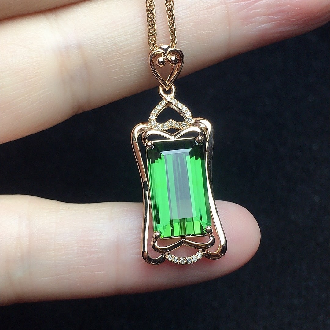 14k Gold 5.18 Ct Natural Tourmaline & Diamond Pendant( Without Chain ) - 2