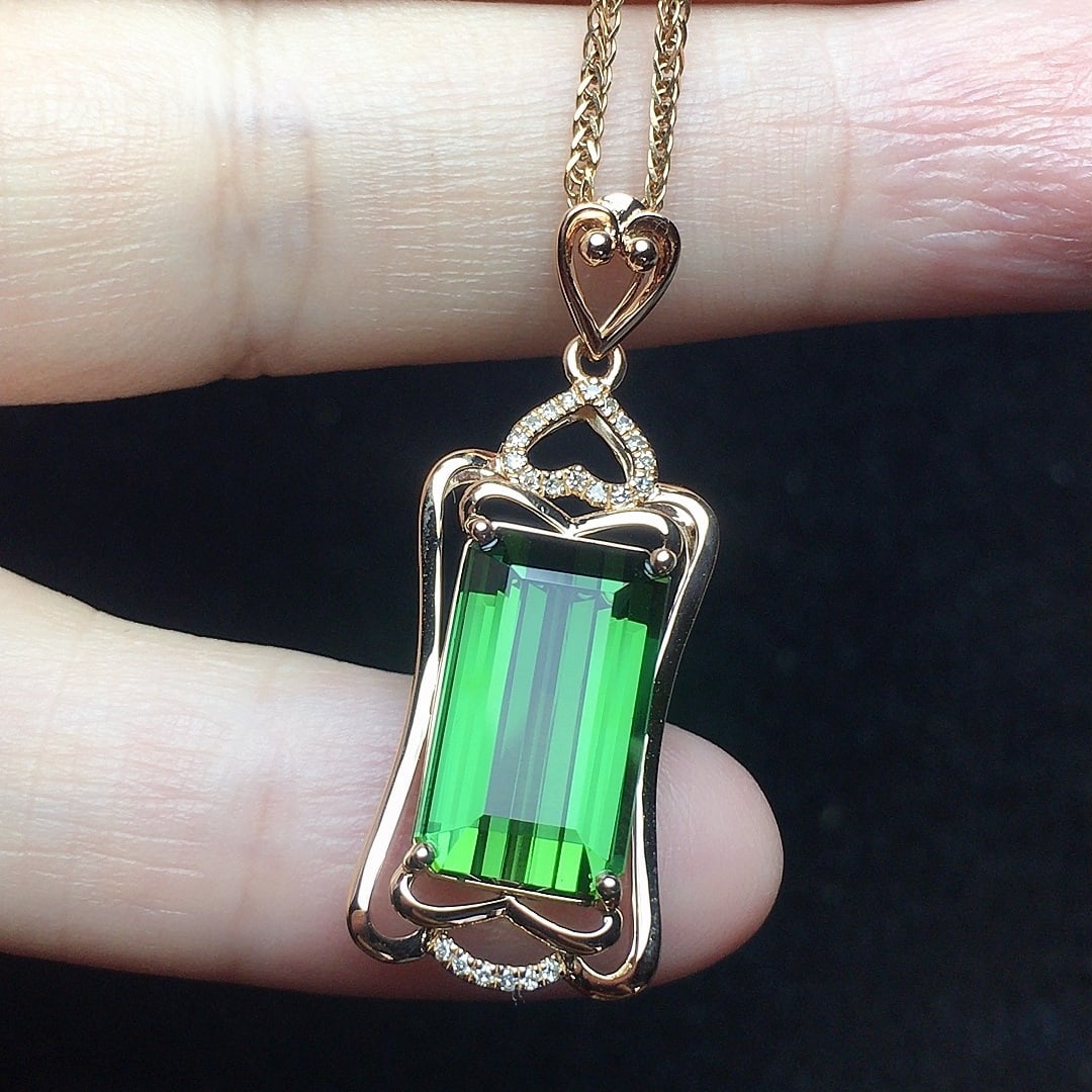 14k Gold 5.18 Ct Natural Tourmaline & Diamond Pendant( Without Chain ) - 3