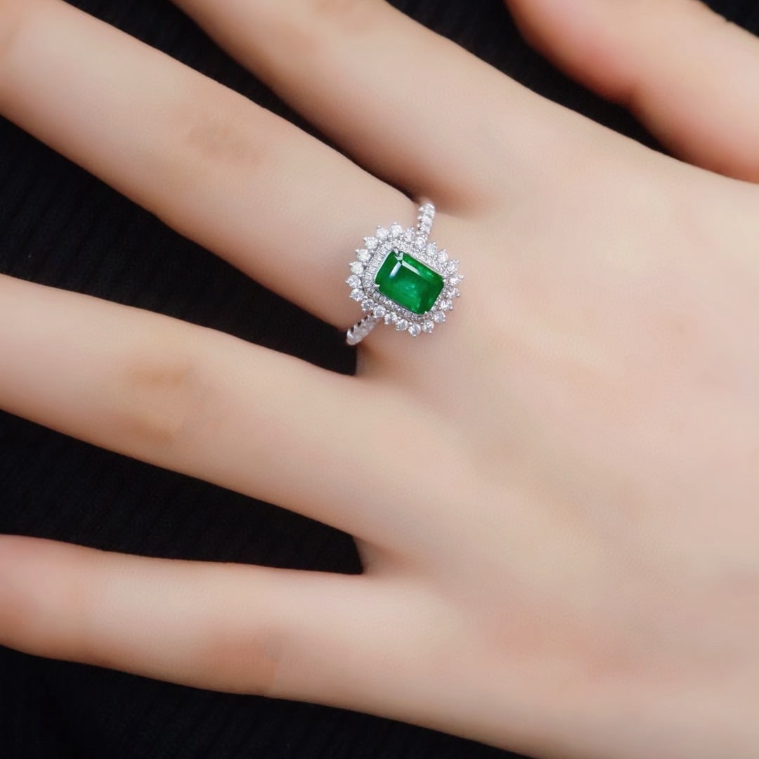 14k Gold 1.53 Ctw Vivid Green Natural Emerald & Diamond Ring - 5