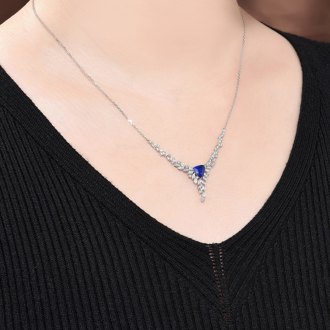 14k Gold 1.47 Ctw Natural Sapphire & Diamond Necklace - 6