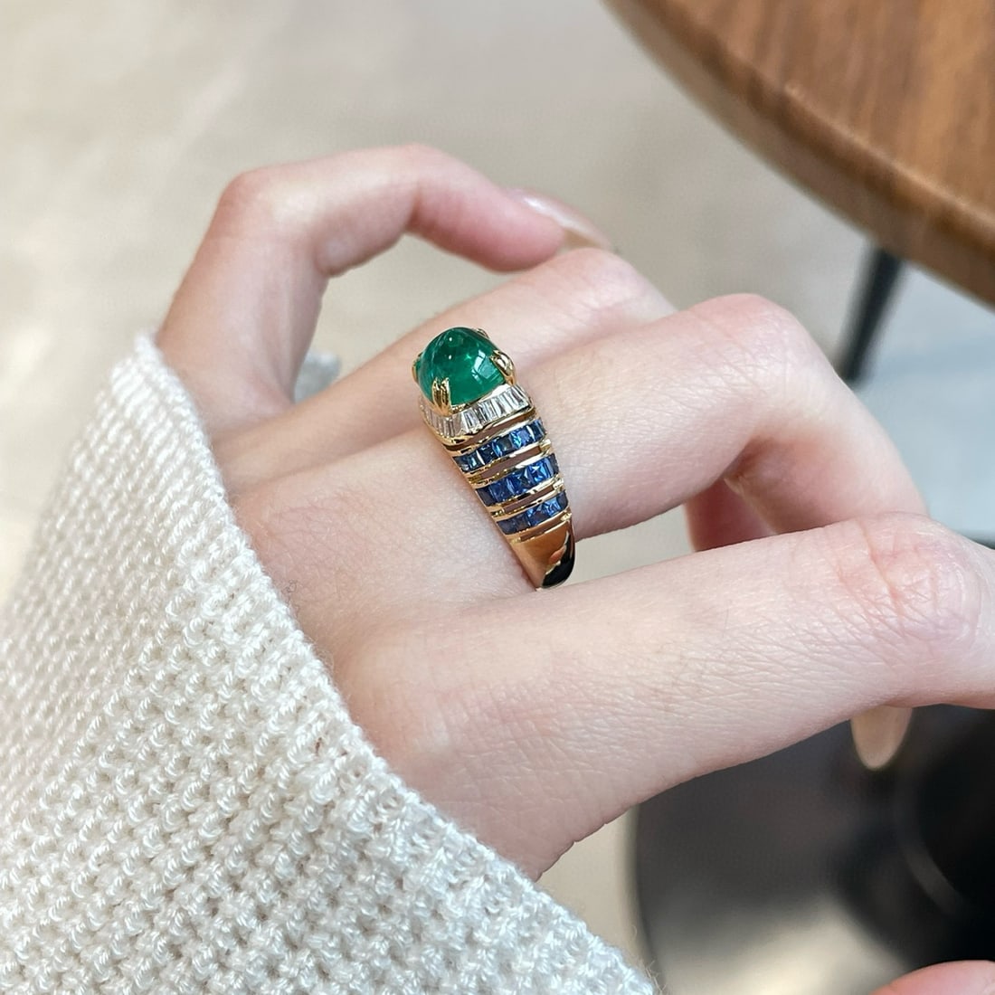 14k Gold 3.17 Ctw Natural Emerald & Sapphire Ring - 5
