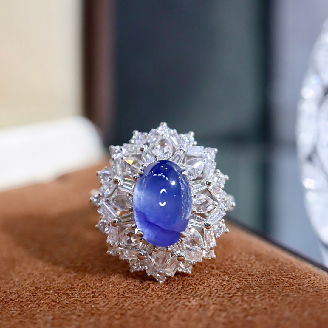 14k Gold 4.97 Ctw Natural Sapphire & Diamond Ring: Ref:231108402 // gold content:14k gold // ring size:7. 25us // // main gemstone:sapphire // shape:oval // carat weight:3. 71ct // color:blue // treatment:natural // // adjacent gemstone 2 :