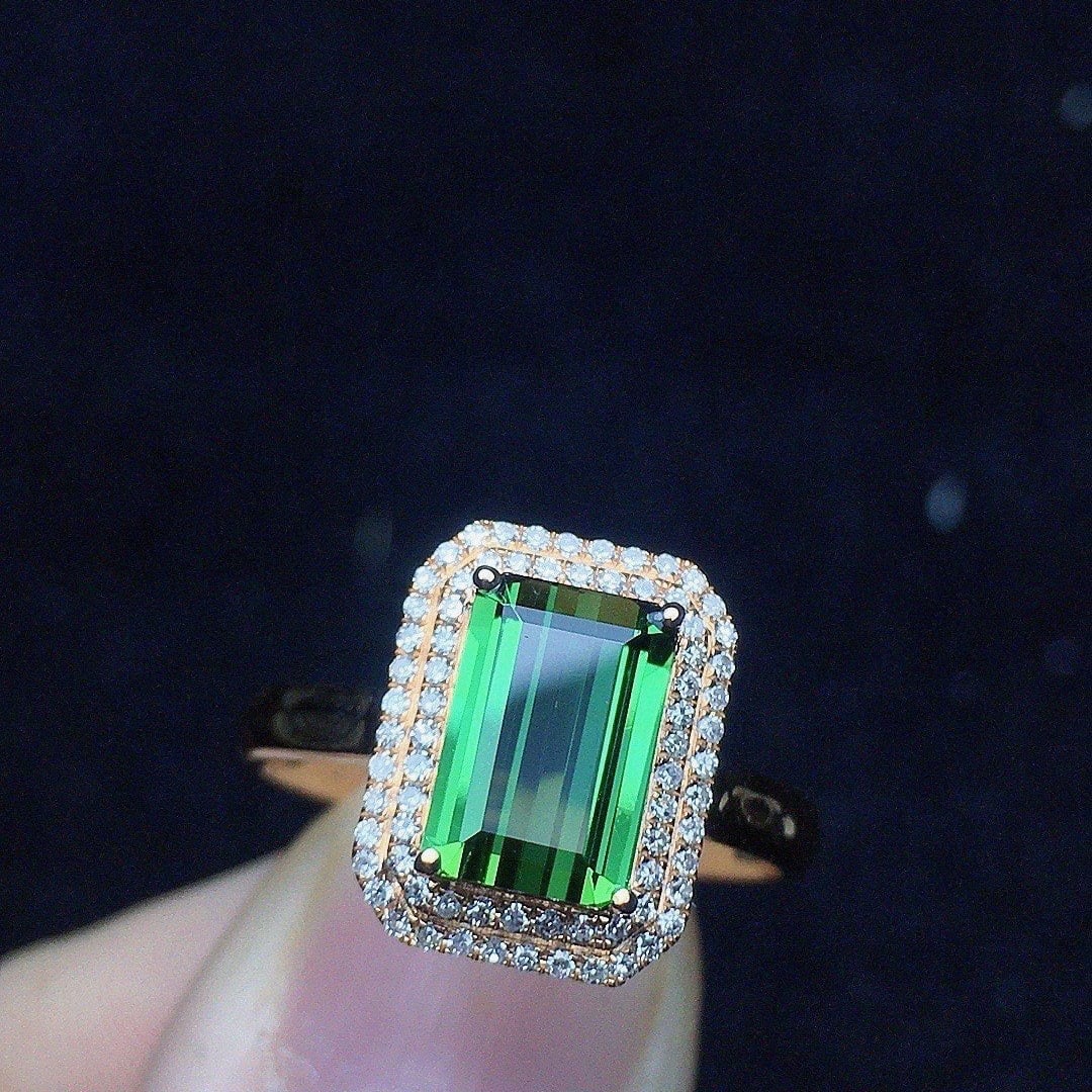 14k Gold 1.85 Ct Natural Tourmaline & Diamond Ring - 2