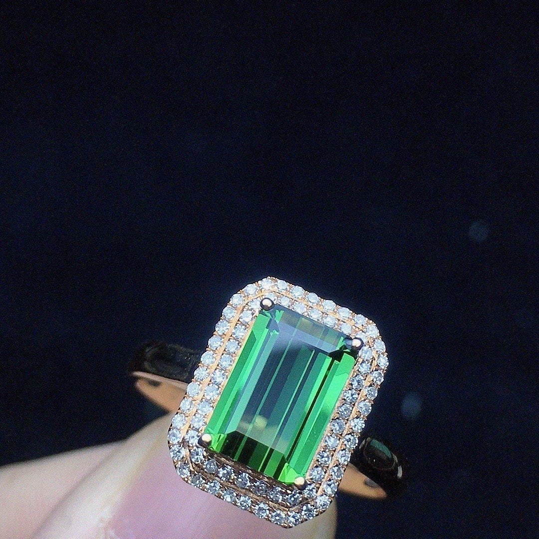 14k Gold 1.85 Ct Natural Tourmaline & Diamond Ring - 3