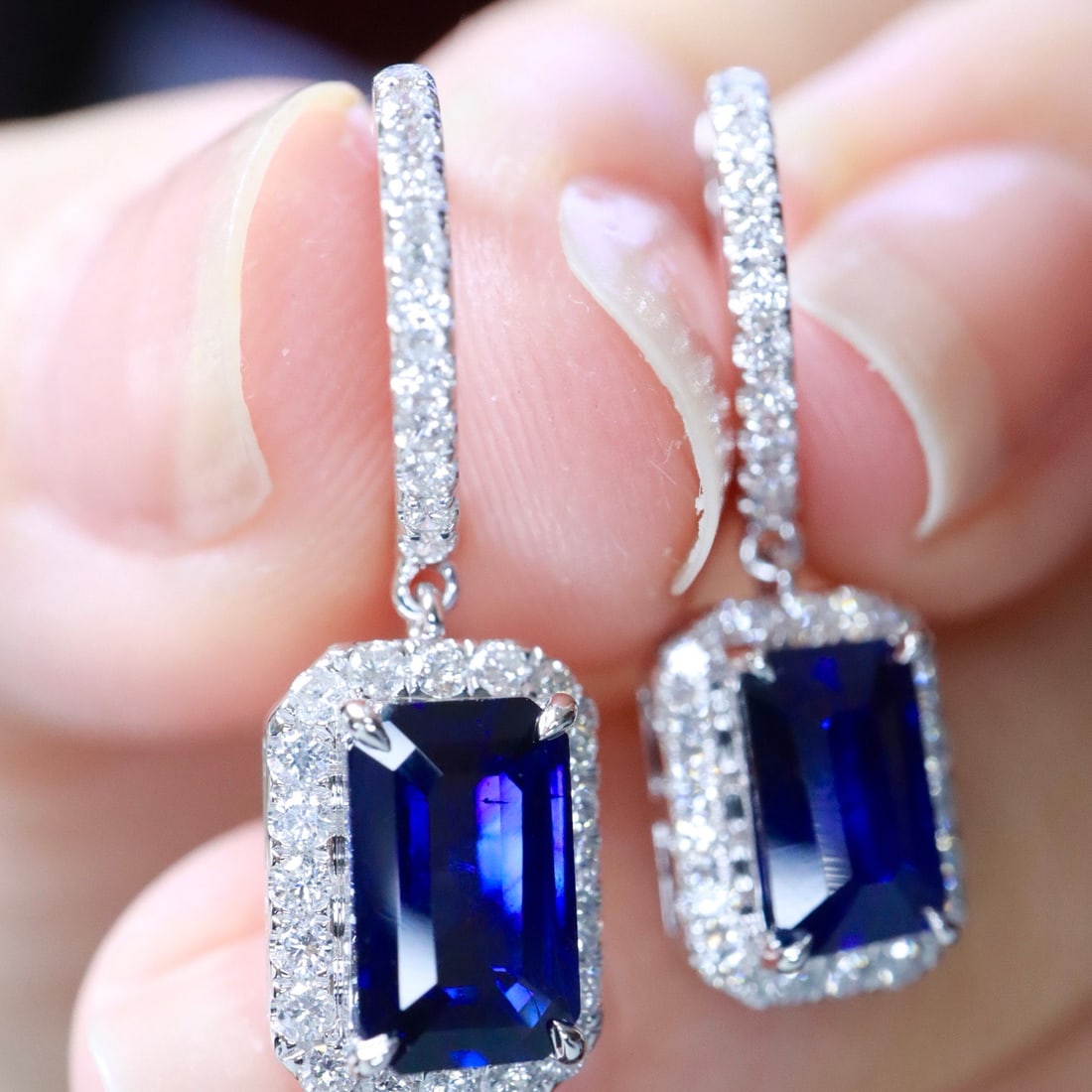 14k Gold 3.36 Ctw Natural Sapphire & Diamond Earrings - 3