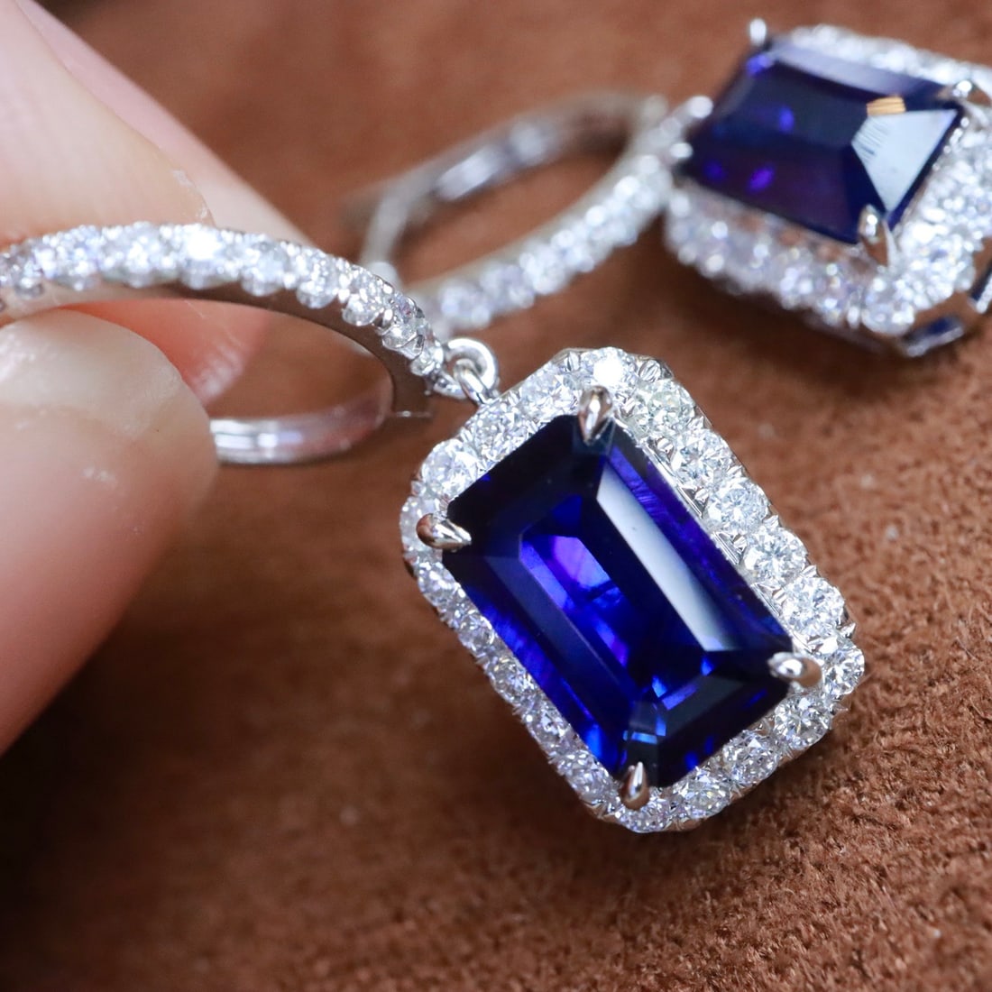 14k Gold 3.36 Ctw Natural Sapphire & Diamond Earrings - 5